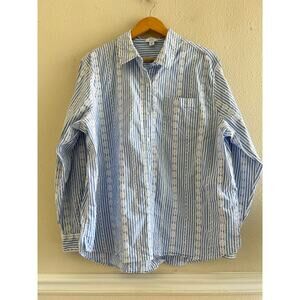 Crown & Ivy embroidered button down shirt striped size 2XL office career boho